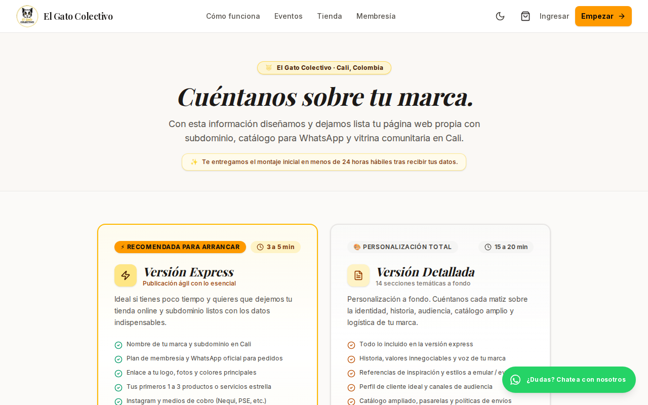 Pantalla del formulario Brief Express para nuevas marcas