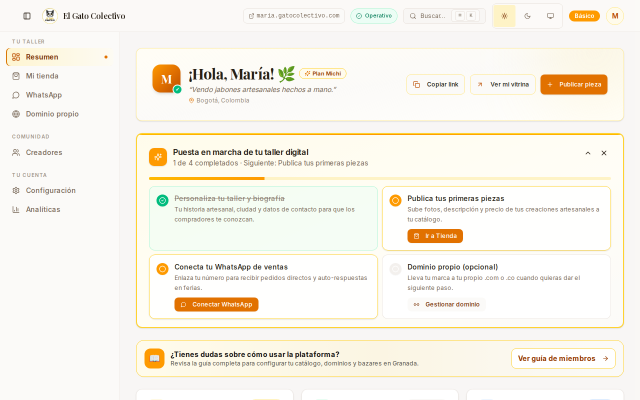 Vista general del dashboard de miembros de El Gato Colectivo